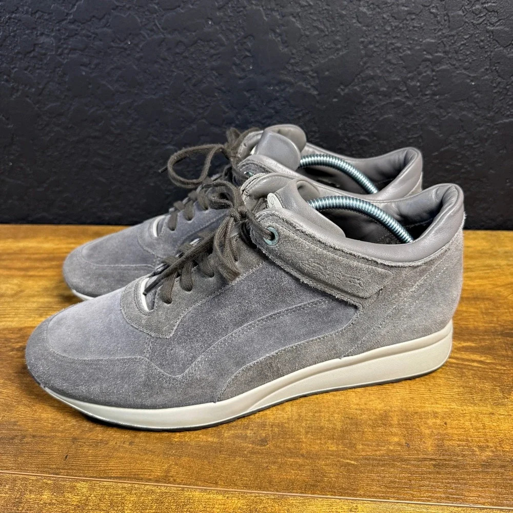 Santoni Club Gray Suede Leather Mid Top Sneakers Mens Size 9